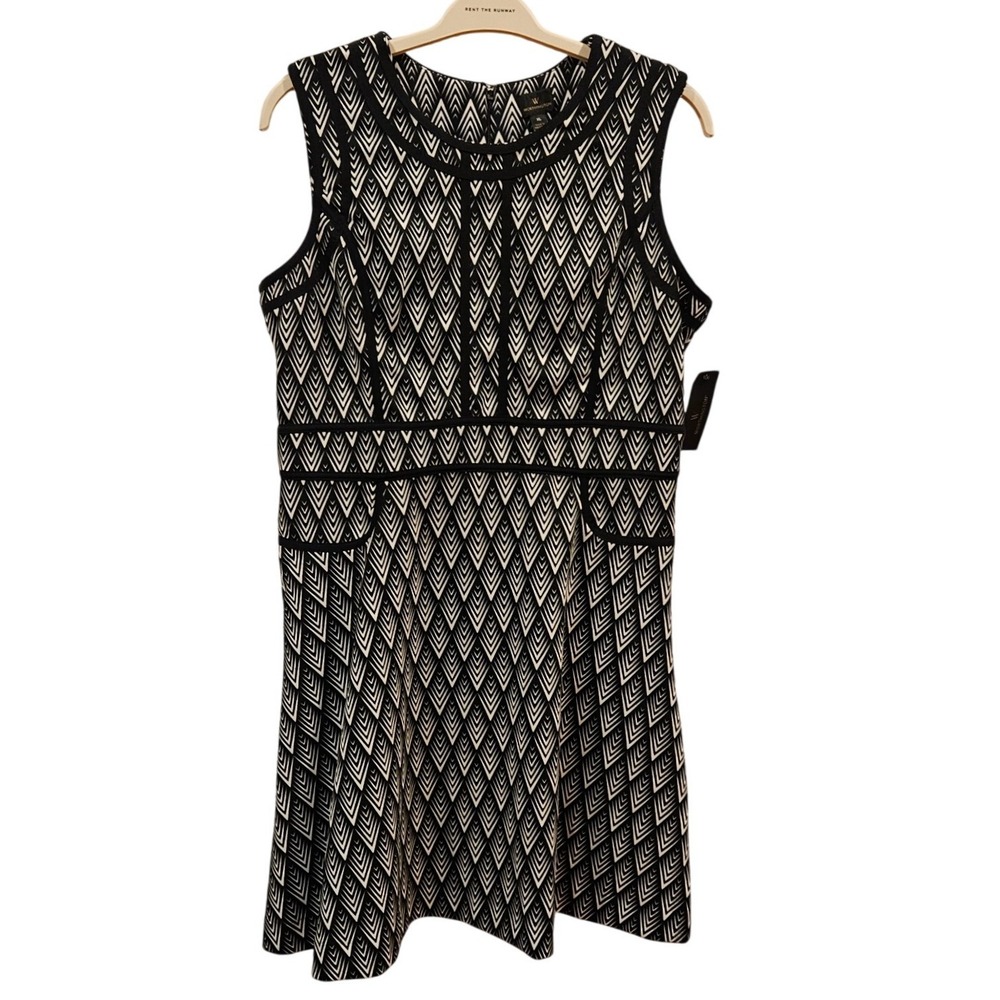NWTWorthington Women's XL Sleeveless Geometric Print Sheath Dress Black White
